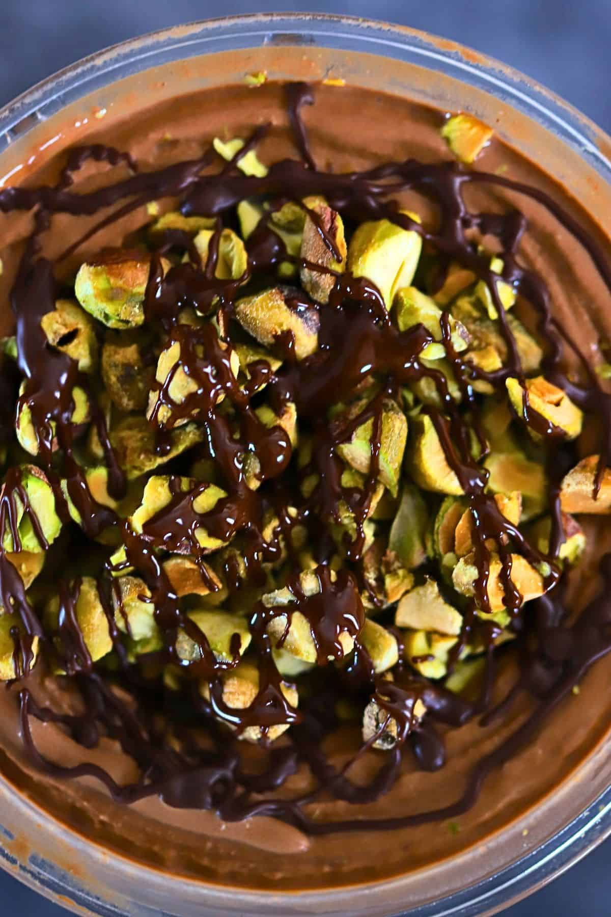 Dubai chocolate pistachio ice cream in the ninja creami pint.