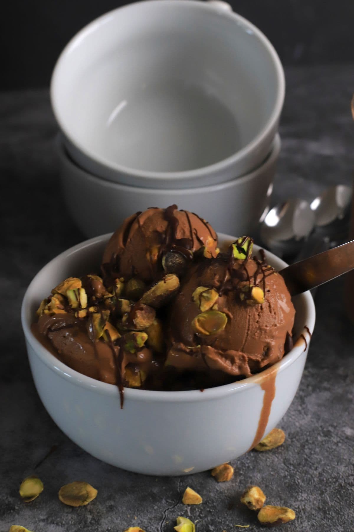 Dubai chocolate pistachio ice cream in a bowl.