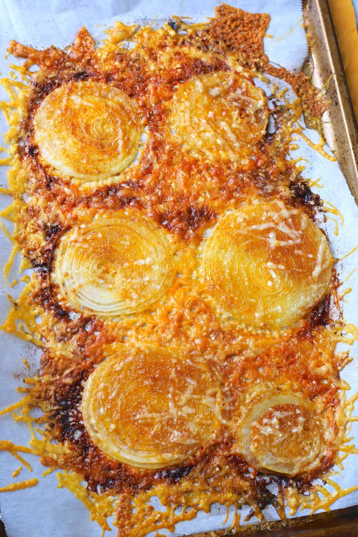 2 ingredient onion ring chips on sheet pan.